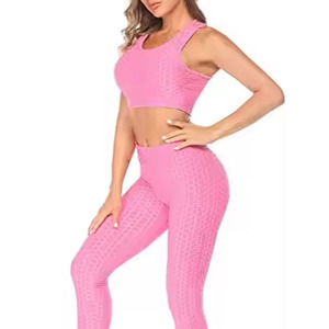 Custom Color Yoga Set Women High Waist Seamless <b>Crop</b> Top <b>Leggings</b> 2 Piece Activewear Full Length Sleeveless Sportwear - Product Image 5
