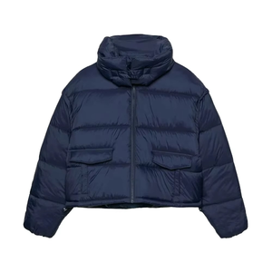 <b>Top</b> Selling Puffer Jacket <b>for</b> <b>Women</b> <b>Navy</b> <b>Blue</b> Short Hooded Puffer Jacket Quilted Zip Up Winter Coat Manufacture in Pakistan - Product Image 1