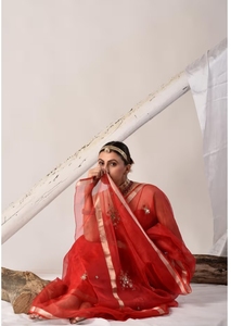 KV <b>Red</b> Kota Hand Embroidered Saree With Unstitched <b>Blouse</b> - Product Image 4