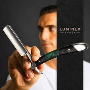 Navaja de Afeitar Recta Vintage Luminex Impex con Mango de Concha de Abulón y Acero al Carbono, Lista para Usar en Barberías y Salones - Product Image 2