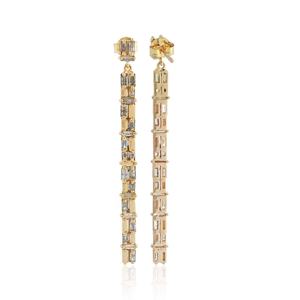 Boucles d'oreilles, bibelot en or jaune, excellente qualité, 14k, Baguette en acier inoxydable, bijoux Double ligne, fait à la main, vente en gros - Product Image 3