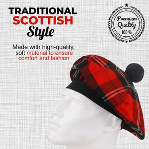 Gorro Escocés Clásico Tam o' Shanter Ramsay, Tartán Rojo, con Pompón, Gorro de Lana, Personalizado, Venta al Por Mayor - Product Image 5