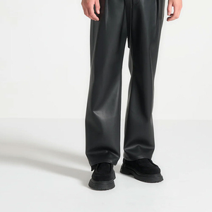 Custom Breathable <b>Waterproof</b> Straight Loose Fit Street Style Men Leather Pants High Quality Men's Casual Outdoor Leather Pants - Product Image 6