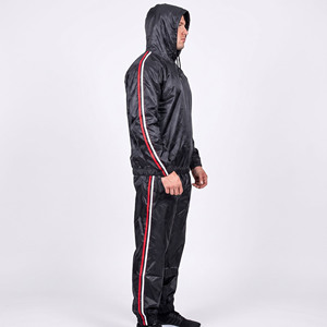 Traje de sauna con capucha y logotipo personalizado OEM, para pérdida de peso, deportivo, para gimnasio, cintura elástica, uso doméstico, para todas las estaciones, de poliéster, con cinta lateral. - Product Image 6