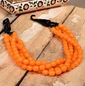 Orange Round <b>Resin</b> Natural Pearl Beaded Heart Cut Diamond Fashion Party Multilayer Necklace for Unisex - Product Image 1