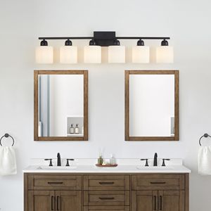 Modern 6-<b>Light</b> Black Vanity <b>Lights</b> 38-Inch Bathroom Lighting Fixtures Matte Mirror Wall <b>Sconces</b> for Bathroom Vanity Enhancement - Product Image 2