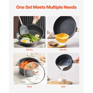 Set di Pentole in Acciaio Antiaderente in Granito da 19 Pezzi per Cucina e Camper, Include Padelle e Pentole per Salse - Product Image 4