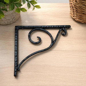 SHUBHAM <b>Black</b> Iron Decorative Wall Mounted <b>Shelf</b> <b>Bracket</b> Metal Hanging Rail Ornamental Storage Support for Home Display - Product Image 5