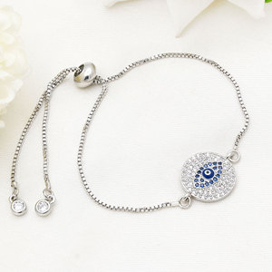 Bracelet en argent sterling 925 avec œil porte-bonheur et zircon cubique pour femme, chaîne coulissante réglable, bijou de protection en zircon cubique bleu - Product Image 1