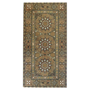 Plateau de service marocain en bois de luxe fait main, marqueterie Damas, incrustation géométrique nacre et bois - Product Image 1