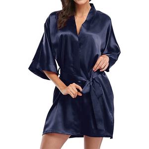 High Quality Summer Women's Sleepwear <b>Silk</b> Satin Belt Bow Robe Deep V-neck <b>Nighty</b> Night Sexy Cardigan Wearable Sleep Dresses - Product Image 6