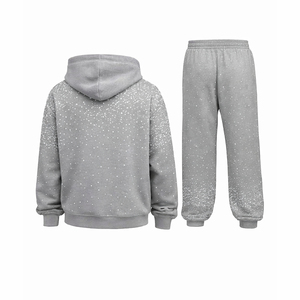 Chándal con Capucha para Hombre, Estampado de Puntos Grises, Manga Larga, Informal, para Otoño, con Bolsillos Laterales, Cierre de Cremallera, Chándal con Pedrería - Product Image 6