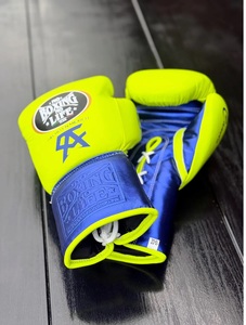 Custom Made No Boxing No Life Canelo Yellow Blue Real Cowhide Leather MMA Training Boxing <b>Gloves</b> Lace-Up Lightweight Breathable - Product Image 3