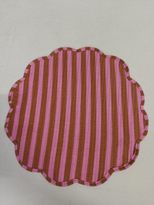 Pink & Brwon Stripe Print Cotton Quilted Thin Reversible Modern Customizable Machine Washable Multi-Shaped <b>Placemats</b> - Product Image 4