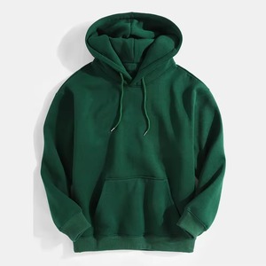 เสื้อฮู้ดผู้ชายสีเขียวล้วน ทรงปกติ ผ้าฝ้ายฟลีซ สวมใส่สบาย มีกระเป๋า เหมาะสำหรับฤดูหนาว - Product Image 1