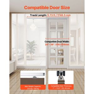 Heavy Duty 5.73 ft Sliding tascabile Hardware Track Kit di grado commerciale facile da installare 24 "-36" di larghezza porta singola liscia - Product Image 2