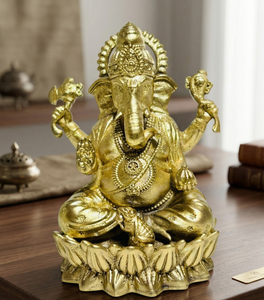 Idole de Ganesh Ji en laiton pur, 100% laiton, 8x6.5x11 cm, 340g, fabrication artisanale, design moderne, décoration religieuse pour la maison, art pour Puja Mandir et cadeaux - Product Image 2