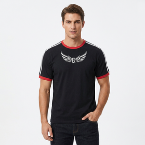 Unisex Black Short Sleeve <b>T</b>-<b>Shirt</b> Crew Neck Solid Breathable Eco-Friendly <b>Polyester</b> Sport Style Regular Fit Red White Trim All - Product Image 2