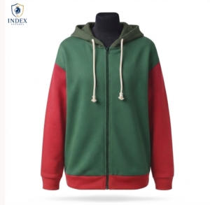 Sudadera con Capucha Index Apparel con Bloques de Color y Cremallera, Unisex, Corte Regular, Informal, Verde y Rojo, Felpa Francesa de Algodón, para Otoño - Product Image 1