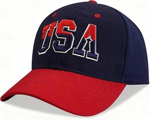 Casquette de baseball unisexe réglable en coton brodée USA à 5/6 panneaux avec patch drapeau américain, couleurs rouge, bleu, blanc, toutes saisons - Product Image 4