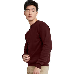 Sweat-shirt en molleton de coton premium pour homme, couleur bordeaux uni, col rond, logo personnalisé, vêtements décontractés d'hiver - Product Image 4