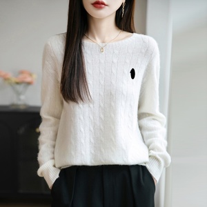 Suéter de Punto Blanco para Mujer, Manga Larga, Cuello Redondo, Color Sólido, Invierno, 100% Acrílico, Antipilling, Corte Regular - Product Image 6