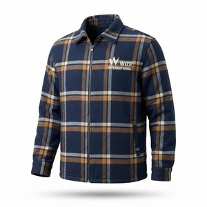 Wize International Men's Plaid Fleece <b>Jacket</b> Zipper Closure Turn-down Collar Casual Autumn Wear Men's <b>Jackets</b> - Product Image 1