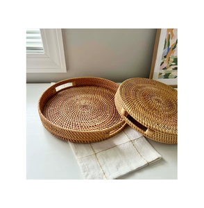 Bandeja Redonda de Mimbre Natural para Organización de Café, Cesta de Exhibición y Servicio Estilo Boho, ¡Producto Más Vendido! - Product Image 3