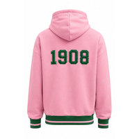 Sweat-shirt d'hiver décontracté en molleton bouclette uni avec poche brodée, imprimé logo Alpha Kapa Alpha, vert rose, coupe oversize, style streetwear