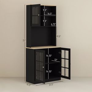 Armadio dispensa da cucina autoportante da 72 pollici con ampio ripiano e ante in vetro, ripiani regolabili, ideale anche per cappotti da donna - Product Image 3