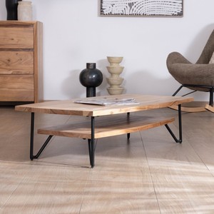 Mesa de centro Vandana Golden Order Black de dos niveles en forma de bote, en madera maciza de acacia - Product Image 4