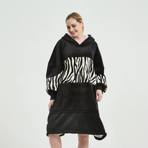 Black Zebra Wearable Blanket Hoodie Oversized Sherpa Fleece Hooded Blanket Unisex Giant Comfy Sweatshirt Winter Warm - Product Image 3