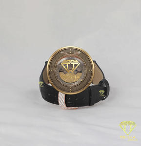 Reloj de Pulsera Premium para Hombre, Correa de Cuero Negra, Caja Dorada, Elegante Esfera de Cristal, Reloj de Lujo, Joyería al por Mayor, Regalo - Product Image 2