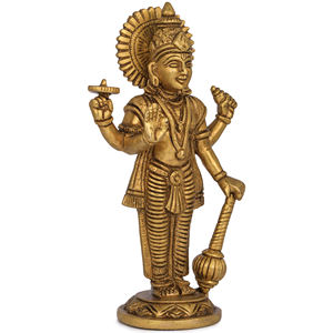 Estatua de Vishnu de cuatro brazos hecha a mano de 7 pulgadas escultura de latón de pie para regalar hecha en India - Product Image 2