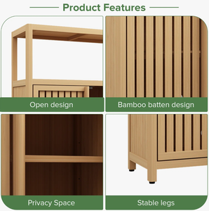 Trendy Wood <b>Storage</b> Cabinet Minimalist Batten Door Open <b>Shelf</b> Floor Standing <b>Cupboard</b> Stand <b>Shelf</b> <b>for</b> Modern Home Office - Product Image 6