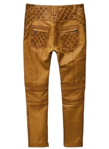 กางเกงหนังแท้สำหรับผู้ชายเอวกลางและแบบปรับแต่งได้กางเกงหนังแบบไม่ทอ - Product Image 4