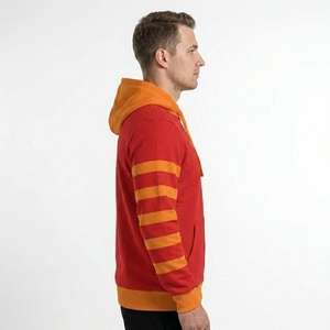 Custom <b>Hoodie</b> <b>Men's</b> Red <b>Orange</b> Striped Sleeve Casual Hooded Sweatshirt Front Print Pocket Design Regular Fit Autumn Wear - Product Image 5