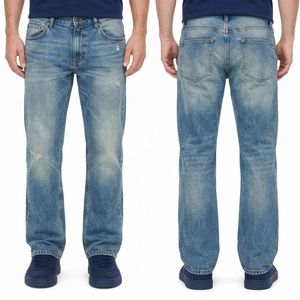 Jean droit bleu foncé personnalisé pour homme, 100 % coton, coupe classique, délavage propre, taille mi-haute, pantalon en denim décontracté - Product Image 5