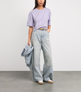 T-shirt court pour femme à imprimé abstrait, manches courtes, col rond, décontracté, en coton, coupe ample, style streetwear, haut d'été pour le quotidien - Product Image 1