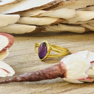 Anillo de Amatista con Diseño Único, Estilo Boho, Plata, Certificado, Joyería de Latón para Mujer, Chapado en Oro de 18k, Delicado Solitario Marquise - Product Image 2