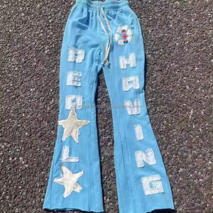 Fabricante de impresión de logotipo personalizado Terry Fleece Serigrafía Pantalones de chándal Hombres Flared Jogger Vintage Acid Wash Flare Pantalones de chándal - Product Image 4