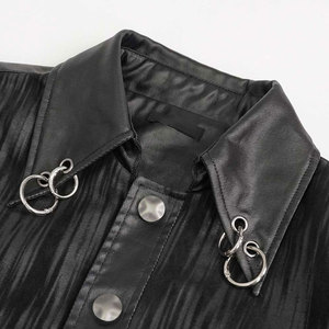 Chaqueta Punk de Moda Gótica para Hombre, con Estampado a Rayas, Ojales Plateados, Anillos Desmontables, Cuero Sintético, Fabricación OEM ODM - Product Image 5