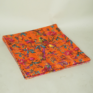 Handmade Bohemian Kantha Quilt Cotton <b>Bedspread</b> Reversible Floral Bird Print All-Season Lightweight Blanket Home Rajasthan RR - Product Image 3