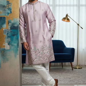 Conjunto de Kurta y Pijama de Seda Pura Premium para Hombre al por Mayor con Algodón Raymond – Ropa de Diseñador para Bodas y Fiestas (M-XXL) - Product Image 1