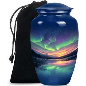 Northern Lights Landscape Metal <b>Urns</b> for Ashes Scenic Aurora Memorial Keepsake Metal <b>Urns</b> - Product Image 1