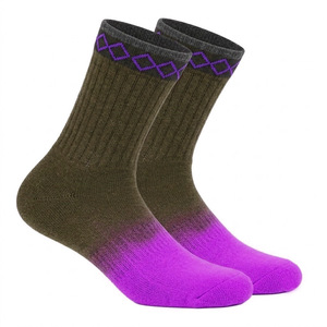 Men's Olive Green Purple Gradient Crew Socks With Geometric Pattern Breathable Cotton Fabric All Seasons Wear - Product Image 1