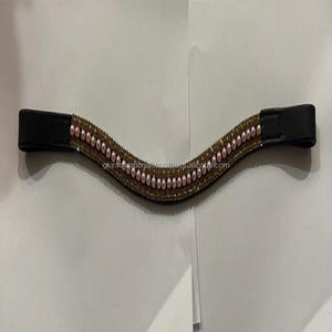 Bande de sourcils de cheval en cuir fantaisie avec cristaux dorés à 5 rangées et bande de sourcils en perles bling dans toutes les tailles et conceptions personnalisées - Product Image 2