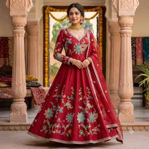 Natural Crepe Silk Position Print Embroidery Work Saree <b>Fabric</b> Wholesale Luxury Indian Traditional Ethnic Women Wear Dress Mater - Product Image 1
