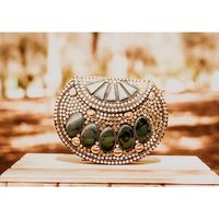Bolso de Mano Vintage de Plata Antigua para Mujer, Elegante Accesorio de Moda con Cristales, RR ENTERPRISES India