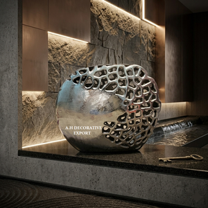 Abstract Honeycomb Silver Metal <b>Vase</b> Contemporary Cut-out Floral Container <b>Unique</b> Hollow Design Tabletop Centerpiece Home Hotels - Product Image 3